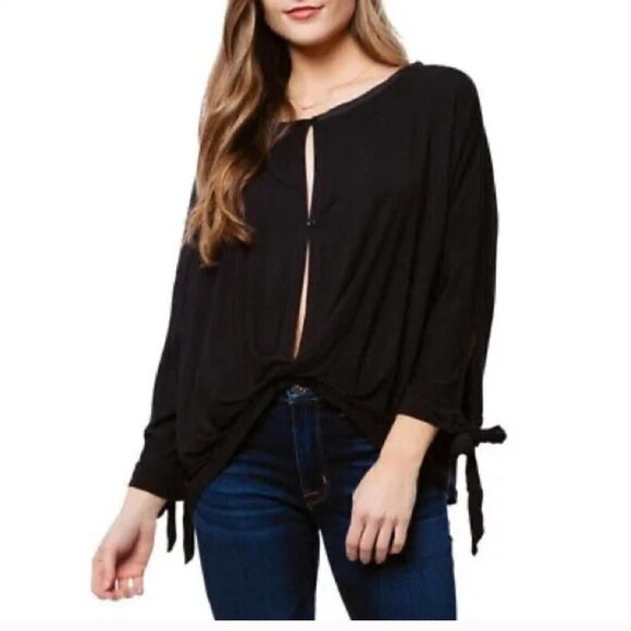 Free People Keepin On Tie Sleeve Top in Black Medium - Picture 1 of 11